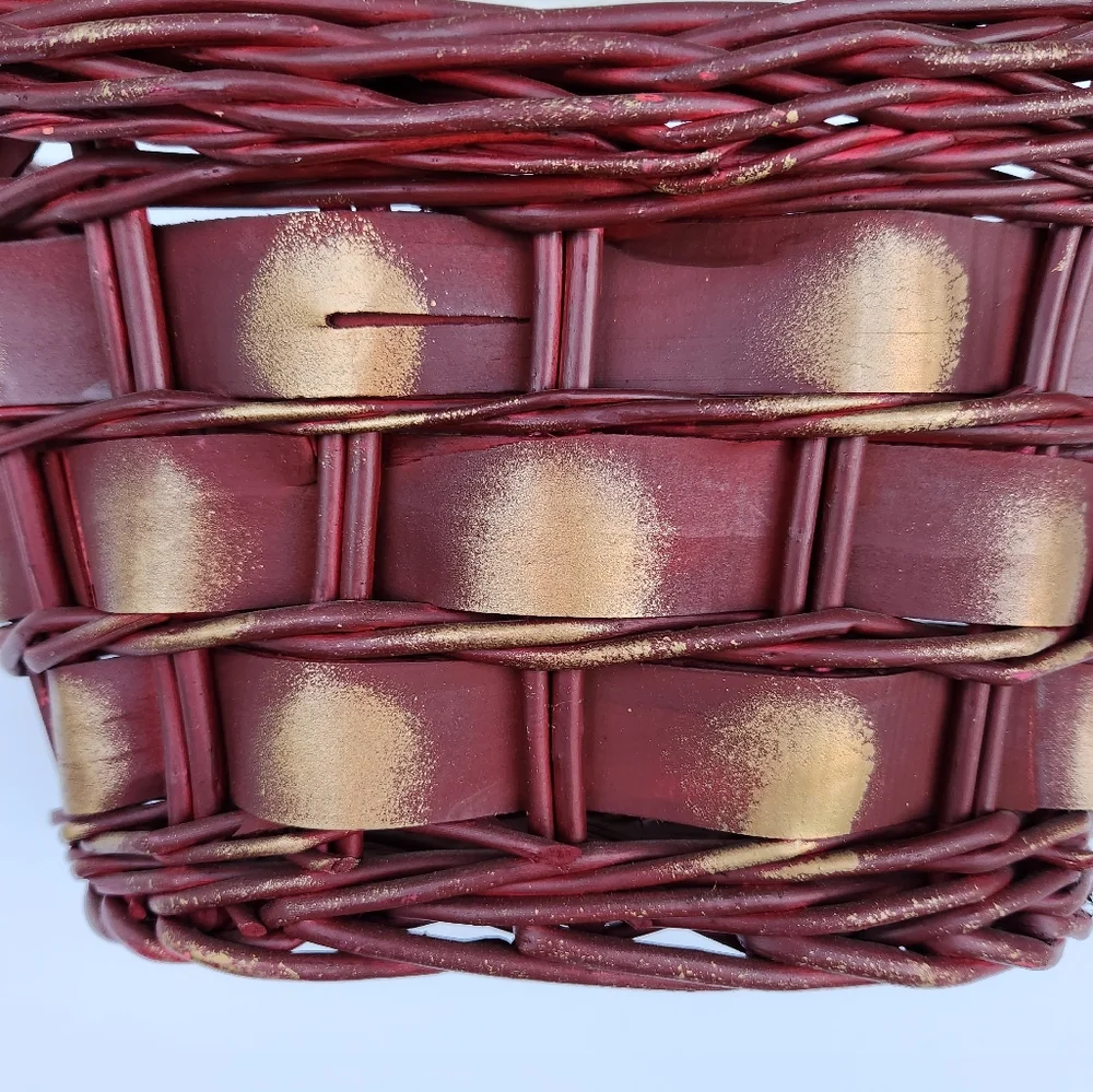 Pair of Burgundy and Gold Woven Baskets